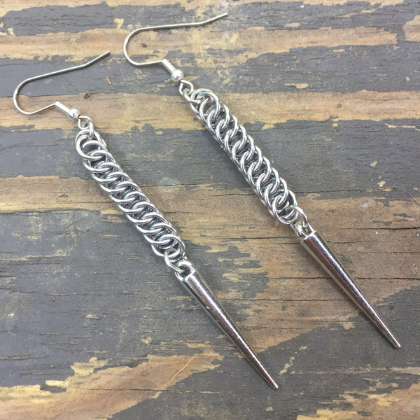 Silver Spike Chainmaille Earrings