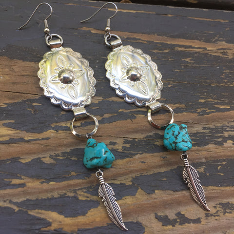 Concho + Turqouise + Feather Earrings