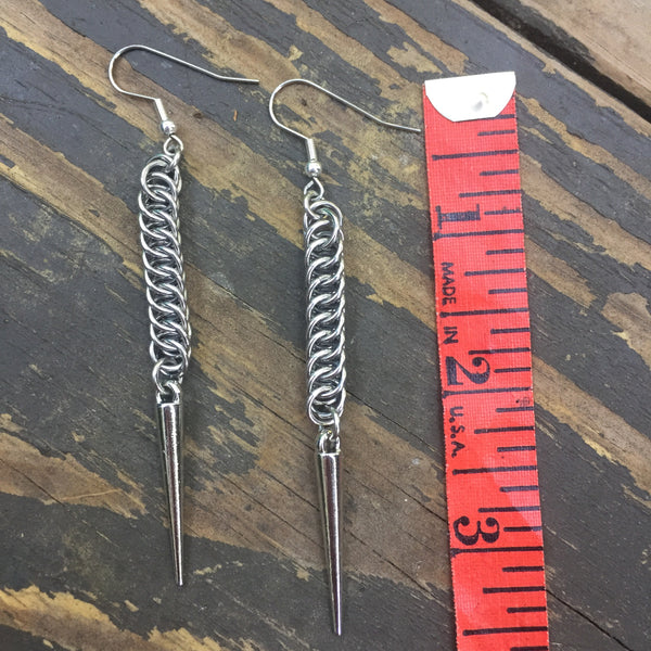 Silver Spike Chainmaille Earrings