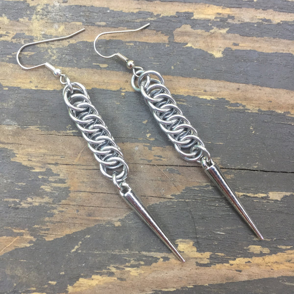 Silver Spike Chainmaille Earrings