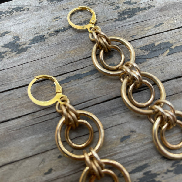 Mini Brass Bullseye Chainmaille Earrings