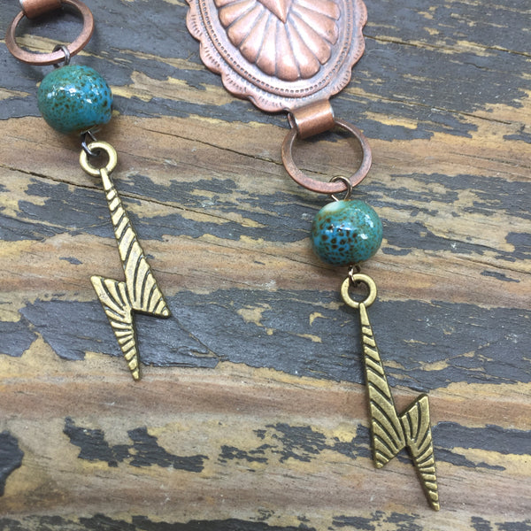 Copper tone Concho + Lightning Bolt Earrings