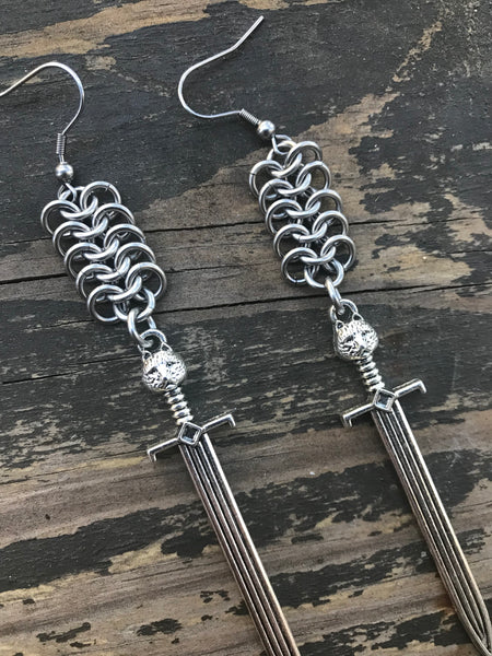 European 4-in-1 Kitty Sword Chainmaille Earrings