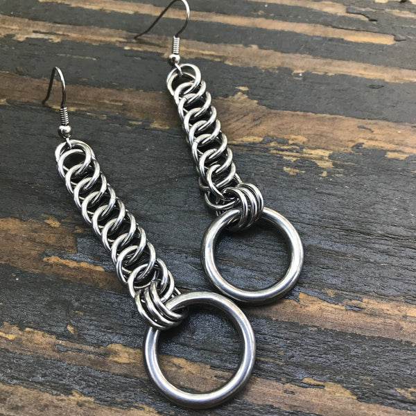 Medium Stainless Steel O-Ring Chainmaille Earrings