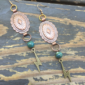 Copper tone Concho + Lightning Bolt Earrings