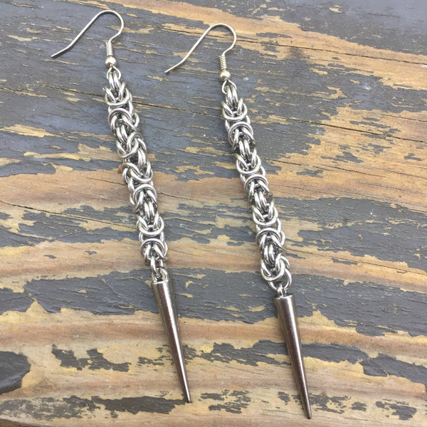 Long Stainless Steel Byzantine Spike Earrings