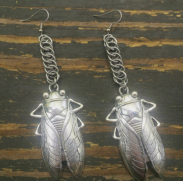 Cicada Chainmaille Earrings Silver