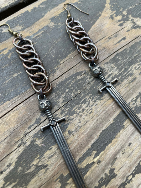 Oxidized Kitty Sword Earrings