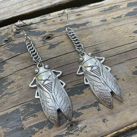 Cicada Chainmaille Earrings Silver