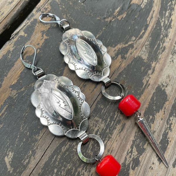 Red Lightning Concho Earrings