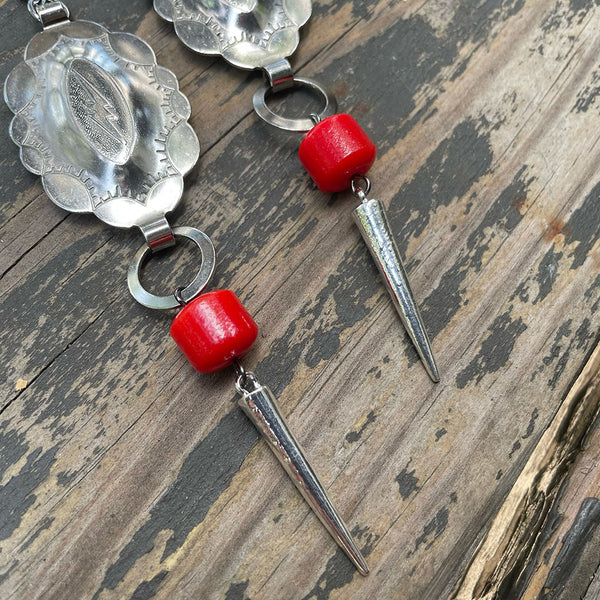 Red Lightning Concho Earrings